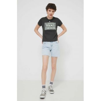 Vans tricou din bumbac femei, culoarea negru