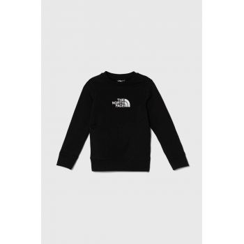 The North Face hanorac de bumbac pentru copii DREW PEAK LIGHT CREW culoarea negru, cu imprimeu