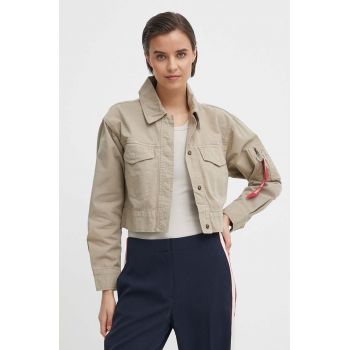 Alpha Industries jacheta de bumbac culoarea bej, de tranzitie, oversize