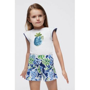 Set de bluza de bumbac cu model tropical si pantaloni scurti - 2 piese ieftin