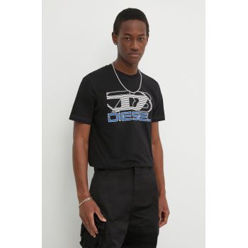 Diesel tricou din bumbac T-DIEGOR-K74 bărbați, culoarea negru, cu imprimeu, A12502.0GRAI