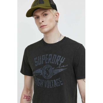 Superdry tricou din bumbac barbati, culoarea negru, cu imprimeu