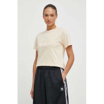 adidas Originals tricou din bumbac femei, culoarea bej, IS3868