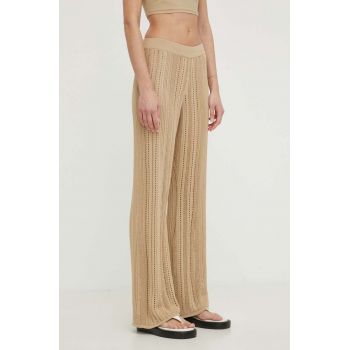 By Malene Birger pantaloni femei, culoarea bej, lat, high waist