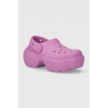 Crocs papuci Stomp Slide femei, culoarea violet, cu platforma, 209347