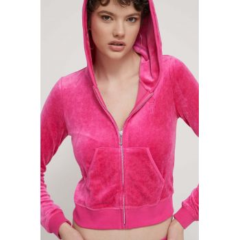 Juicy Couture bluza femei, culoarea roz, cu glugă, cu imprimeu