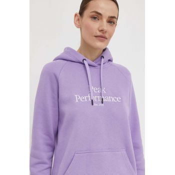 Peak Performance bluza femei, culoarea violet, cu glugă, cu imprimeu