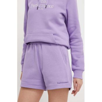 Peak Performance pantaloni scurti femei, culoarea violet, neted, high waist