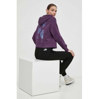 The North Face bluza femei, culoarea violet, cu glugă, cu imprimeu, NF0A880PV6V1