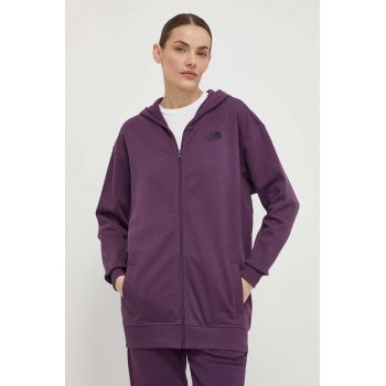 The North Face hanorac de bumbac femei, culoarea violet, cu glugă, neted, NF0A87E3V6V1