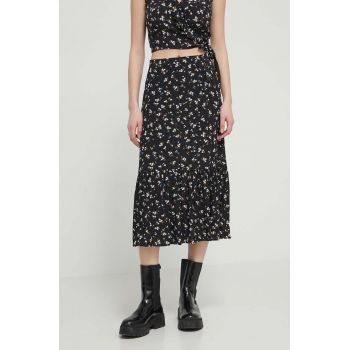 Tommy Jeans fustă culoarea negru, midi, evazați DW0DW17873