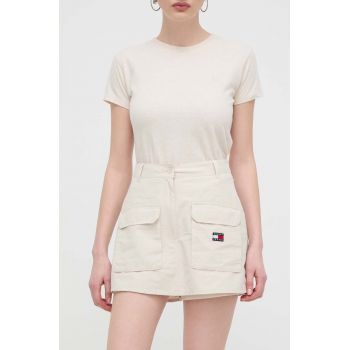 Tommy Jeans fustă pantaloni culoarea bej, mini, drept DW0DW17874