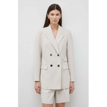 Bruuns Bazaar sacou BrassicaBBLinda blazer culoarea bej, cu doua randuri de nasturi, neted, BBW3307