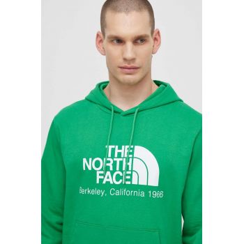 The North Face hanorac de bumbac M Berkeley California Hoodie barbati, culoarea verde, cu glugă, cu imprimeu, NF0A55GFPO81