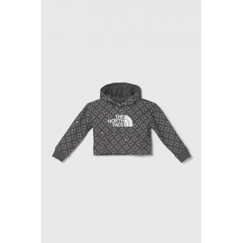 The North Face hanorac de bumbac pentru copii DREW PEAK LIGHT HOODIE PRINT culoarea gri, cu glugă, modelator