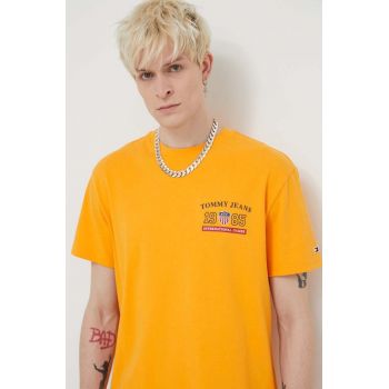 Tommy Jeans tricou din bumbac Archive Games bărbați, culoarea galben, cu imprimeu, DM0DM19545