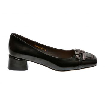 Pantofi casual EPICA negri, 19050D, din piele naturala lacuita