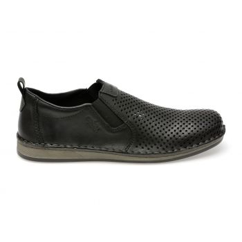 Pantofi casual RIEKER negri, 5457, din piele naturala de firma originali
