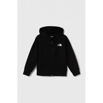 The North Face hanorac de bumbac pentru copii FZ OVERSIZE LIGHT HOODIE culoarea negru, cu glugă, cu imprimeu