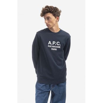 A.P.C. hanorac de bumbac Rufus bărbați, culoarea bleumarin, cu imprimeu COEZD.H27500-MARINE