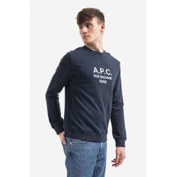 A.P.C. hanorac de bumbac Sweat Rufus bărbați, culoarea bleumarin, cu imprimeu COEBH.H27500-MARINE