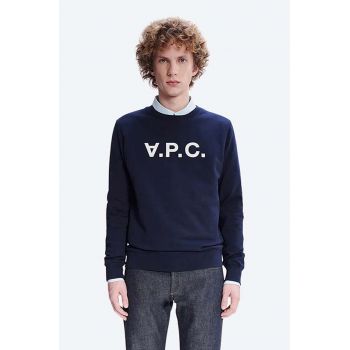 A.P.C. hanorac de bumbac Sweat Vpc bărbați, culoarea bleumarin, cu imprimeu COECQ.H27378-DARKNAVY