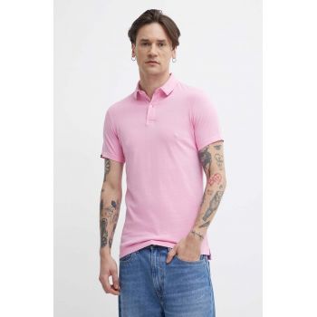 Superdry polo de bumbac culoarea roz, neted