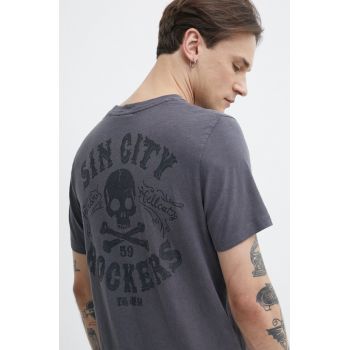 Superdry tricou din bumbac barbati, culoarea gri, cu imprimeu ieftin