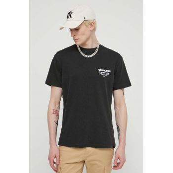 Tommy Jeans tricou din bumbac bărbați, culoarea negru, cu imprimeu, DM0DM18591