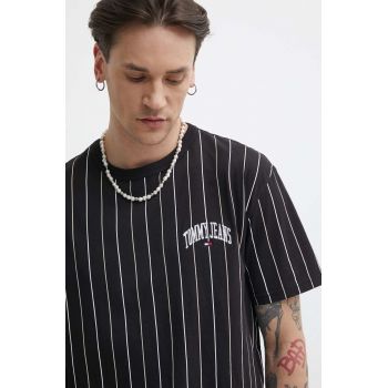 Tommy Jeans tricou din bumbac bărbați, culoarea negru, cu model, DM0DM18669