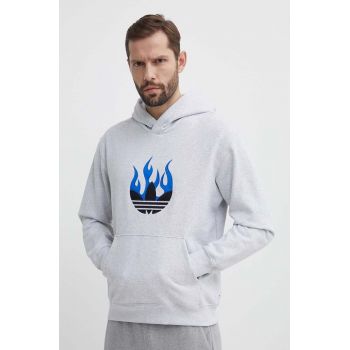 adidas Originals hanorac de bumbac barbati, culoarea gri, cu glugă, melanj, IS2947 de firma original