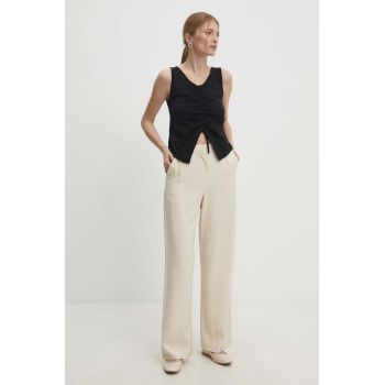 Answear Lab pantaloni femei, culoarea bej, drept, high waist