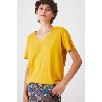 Medicine tricou din bumbac femei, culoarea galben