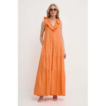Silvian Heach rochie din bumbac culoarea portocaliu, maxi, evazati ieftina