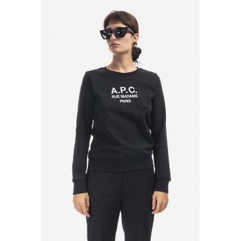 A.P.C. hanorac de bumbac Sweat Tina femei, culoarea negru, cu imprimeu COEZD.F27561-MARINE