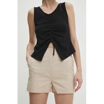 Answear Lab pantaloni scurți din amestec de in culoarea bej, neted, high waist