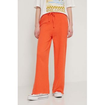 Billabong pantaloni de bumbac culoarea portocaliu, lat, high waist, EBJNP00114 ieftina