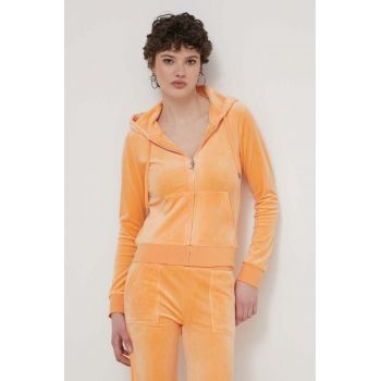 Juicy Couture bluză din velur culoarea portocaliu, cu glugă, cu imprimeu