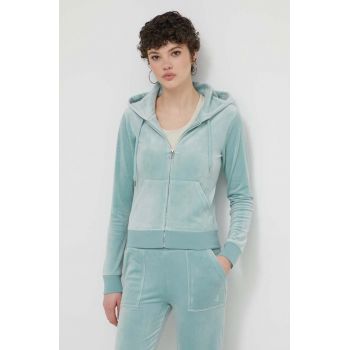 Juicy Couture bluză din velur culoarea verde, cu glugă, cu imprimeu