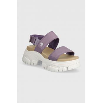 Timberland sandale de piele Adley Way Sandal femei, culoarea violet, cu platforma, TB0A2M79EAJ1