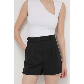 Tommy Jeans pantaloni scurți femei, culoarea negru, uni, high waist, DW0DW17775