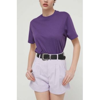 Tommy Jeans pantaloni scurți femei, culoarea violet, uni, high waist, DW0DW17775