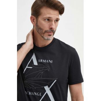 Armani Exchange tricou din bumbac culoarea negru, cu imprimeu