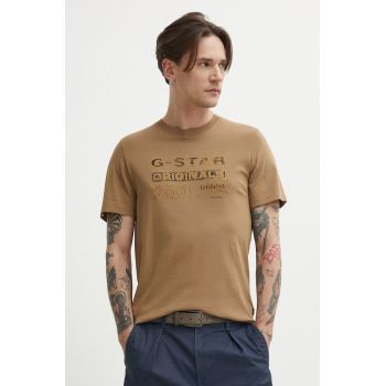 G-Star Raw tricou din bumbac barbati, culoarea bej, cu imprimeu