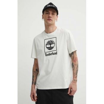 Timberland tricou din bumbac barbati, culoarea bej, cu imprimeu, TB0A5QSPCM91