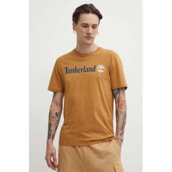 Timberland tricou din bumbac barbati, culoarea maro, cu imprimeu, TB0A5UPQP471