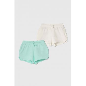 zippy pantaloni scurți din bumbac pentru copii 2-pack culoarea turcoaz, neted, talie reglabila