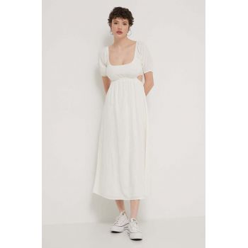 Billabong rochie din bumbac culoarea bej, midi, evazati, ABJWD00678