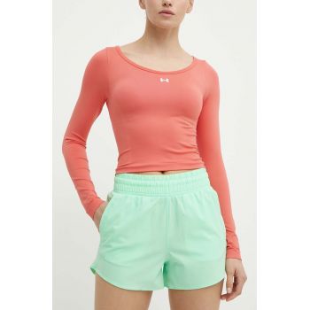 Under Armour pantaloni scurți de antrenament Flex culoarea verde, neted, high waist