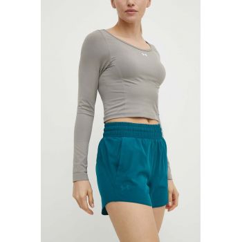 Under Armour pantaloni scurți de antrenament Flex culoarea verde, neted, high waist